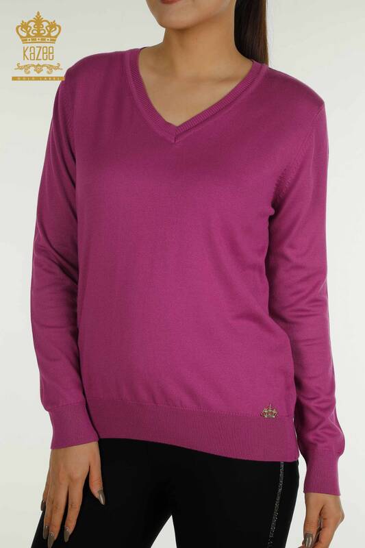 Женский вязаный свитер с длинным рукавом оптом, сиреневый - 11071 | КАZEE