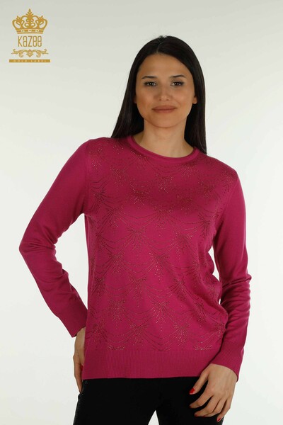 Kazee - Женский вязаный свитер с длинным рукавом оптом, фиолетовый - 30635 | КАZEE