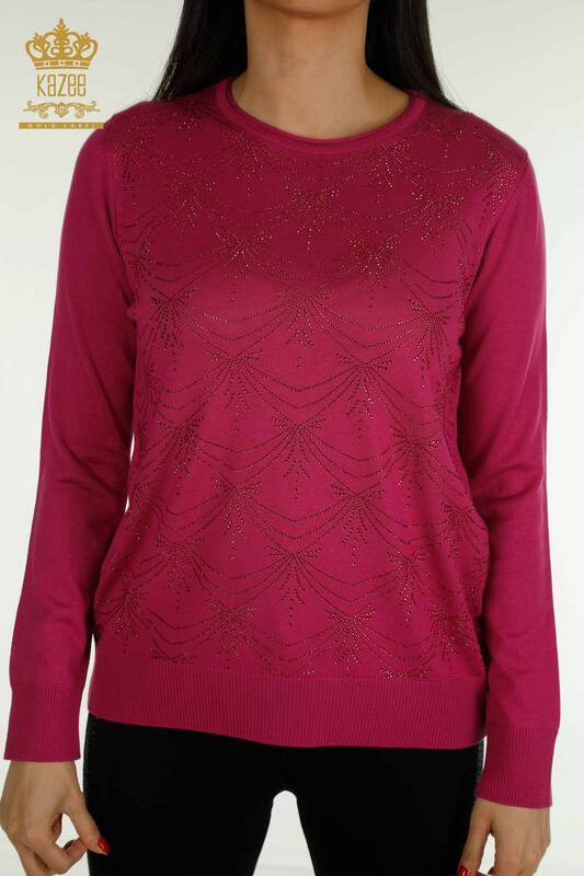 Женский вязаный свитер с длинным рукавом оптом, фиолетовый - 30635 | КАZEE