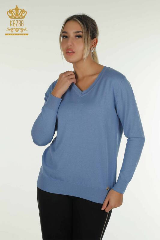 Женский вязаный свитер с длинным рукавом оптом темно-синий - 11071 | КАZEE