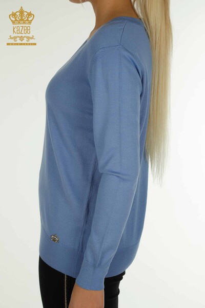 Женский вязаный свитер с длинным рукавом оптом темно-синий - 11071 | КАZEE - Thumbnail
