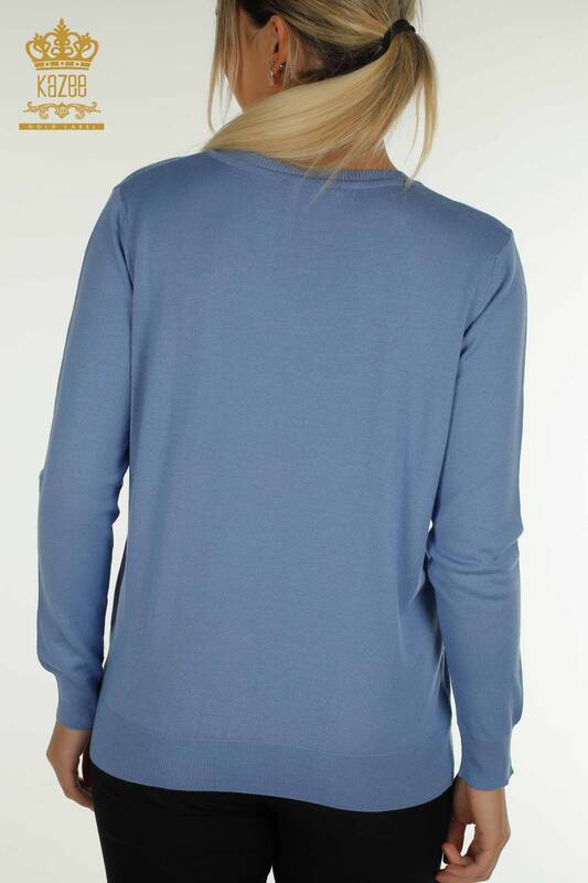 Женский вязаный свитер с длинным рукавом оптом темно-синий - 11071 | КАZEE