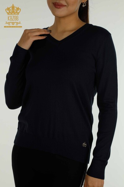 Женский вязаный свитер с длинным рукавом оптом, темно-синий - 11071 | КАZEE - Thumbnail