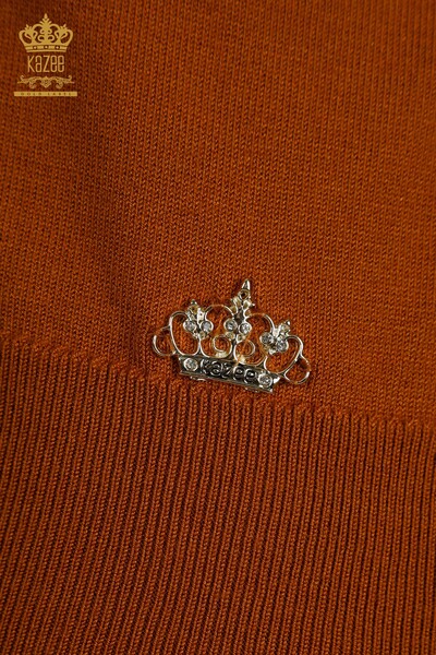 Женский вязаный свитер с длинным рукавом оптом, коричневый - 11071 | КАZEE - Thumbnail