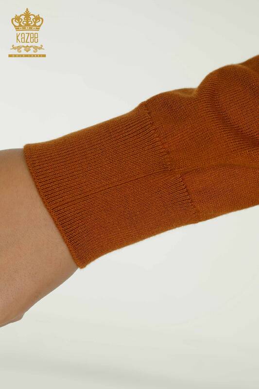 Женский вязаный свитер с длинным рукавом оптом, коричневый - 11071 | КАZEE