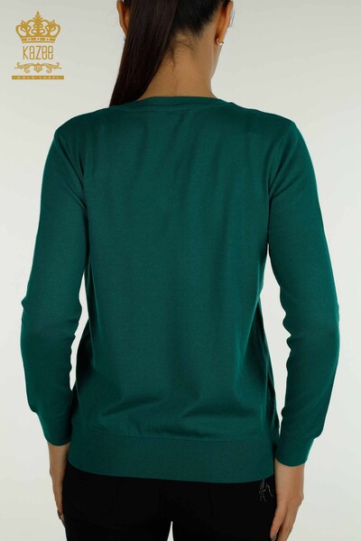 Женский вязаный свитер с длинным рукавом оптом, зеленый - 11071 | КAZEE - Thumbnail