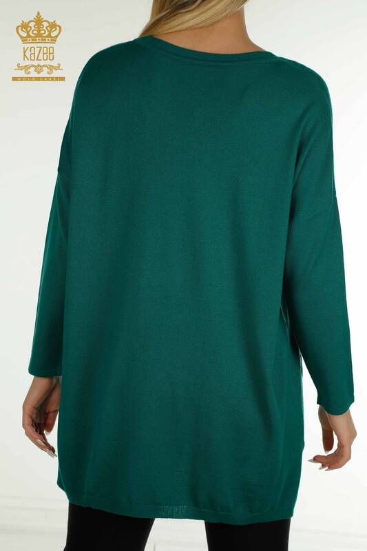 Женский вязаный свитер с длинным рукавом оптом, зеленый - 30624 | КAZEE