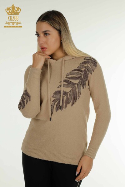 Женский трикотажный свитер оптом с капюшоном Ангора Бежевый - 40008 | КАZEE - Thumbnail