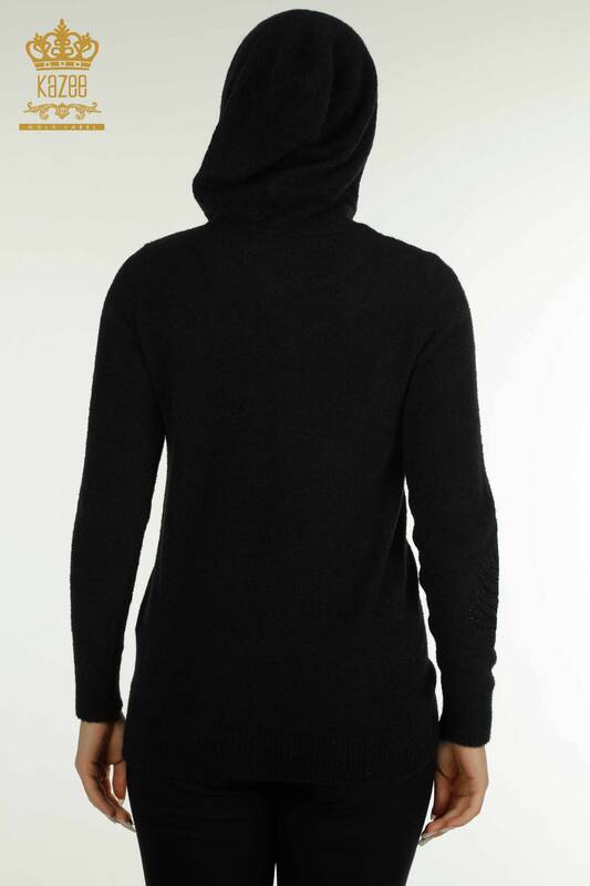 Женский вязаный свитер с капюшоном из ангоры оптом, черный - 40008 | КАZEE