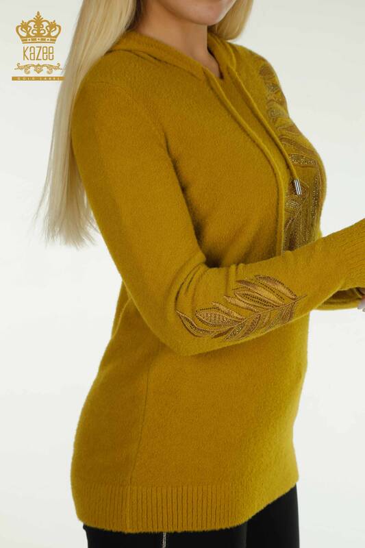 Женский вязаный свитер с капюшоном Ангора Горчичный оптом - 40008 | КАZEE