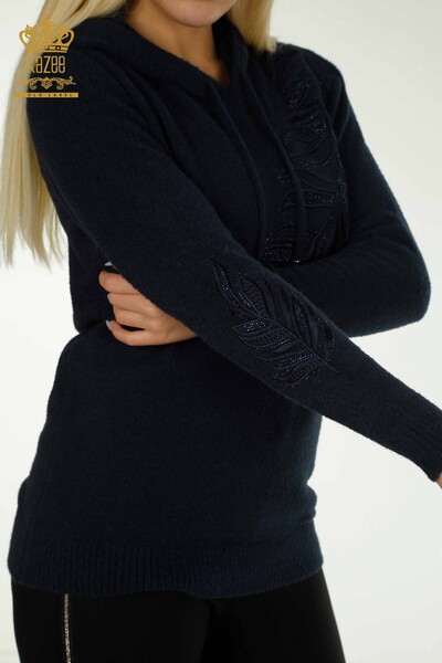 Женский вязаный свитер с капюшоном из ангоры, темно-синий оптом - 40008 | КАZEE - 8