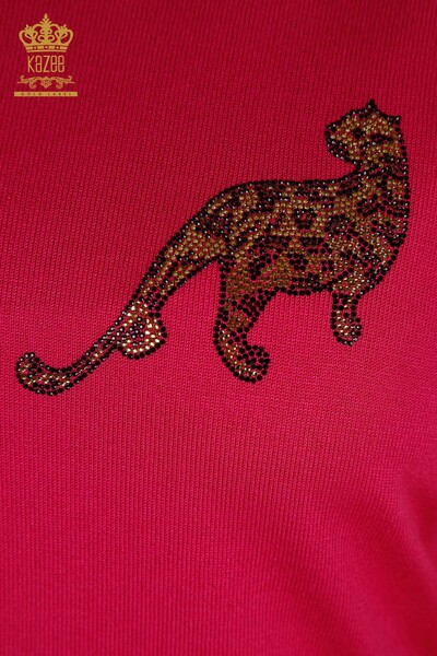 Женский вязаный свитер с коротким рукавом цвета фуксии оптом - 30478 | КАZEE - Thumbnail (2)