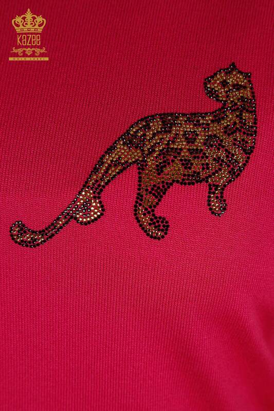Женский вязаный свитер с коротким рукавом цвета фуксии оптом - 30478 | КАZEE