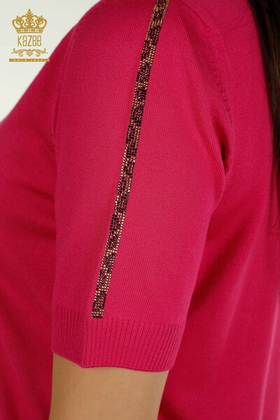 Женский вязаный свитер с коротким рукавом цвета фуксии оптом - 30478 | КАZEE - Thumbnail