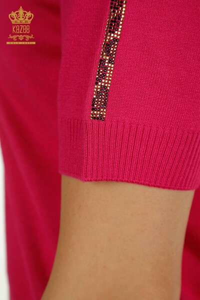 Женский вязаный свитер с коротким рукавом цвета фуксии оптом - 30478 | КАZEE - Thumbnail