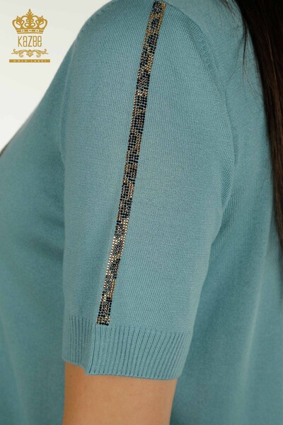 Женский трикотажный свитер с коротким рукавом оптом, мятный - 30478 | КАZEE - Thumbnail