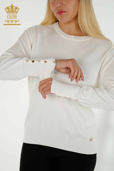 Kazee - Женский свитер из трикотажа с круглым вырезом цвета экрю оптом - 30508 | КАZEE (1)