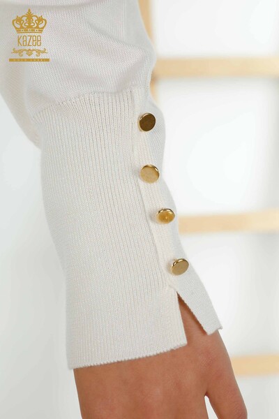 Женский свитер из трикотажа с круглым вырезом цвета экрю оптом - 30508 | КАZEE - Thumbnail (2)
