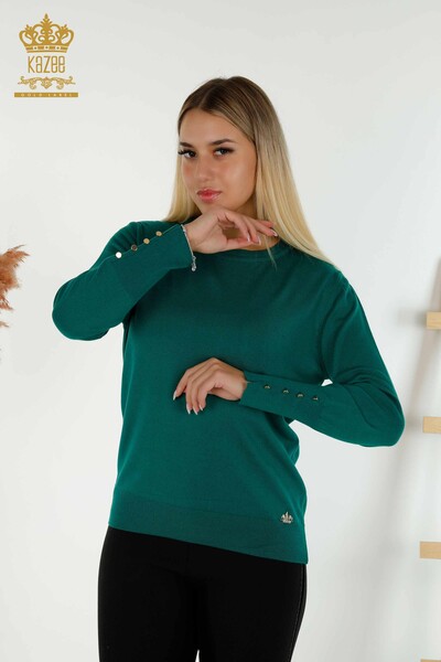 Kazee - Женский вязаный свитер с круглым вырезом оптом, темно-зеленый - 30508 | КАZEE