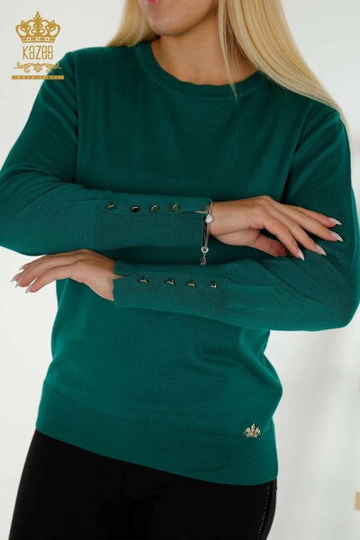 Kazee - Женский вязаный свитер с круглым вырезом оптом, темно-зеленый - 30508 | КАZEE (1)
