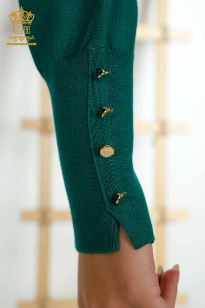 Женский вязаный свитер с круглым вырезом оптом, темно-зеленый - 30508 | КАZEE - Thumbnail (2)