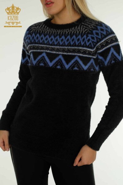Женский вязаный свитер оптом с узором из ангоры черного цвета - 30682 | КАZEE - Thumbnail