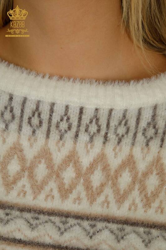 Женский вязаный свитер с рисунком ангоры экрю оптом - 30682 | КАZEE