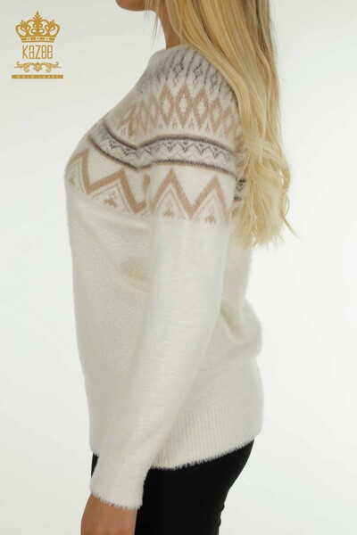 Женский вязаный свитер с рисунком ангоры экрю оптом - 30682 | КАZEE - Thumbnail