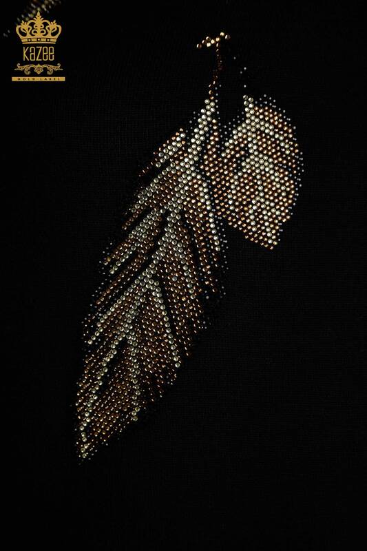 Женский вязаный свитер оптом с узором в виде листьев, черный - 30477 | КАZEE