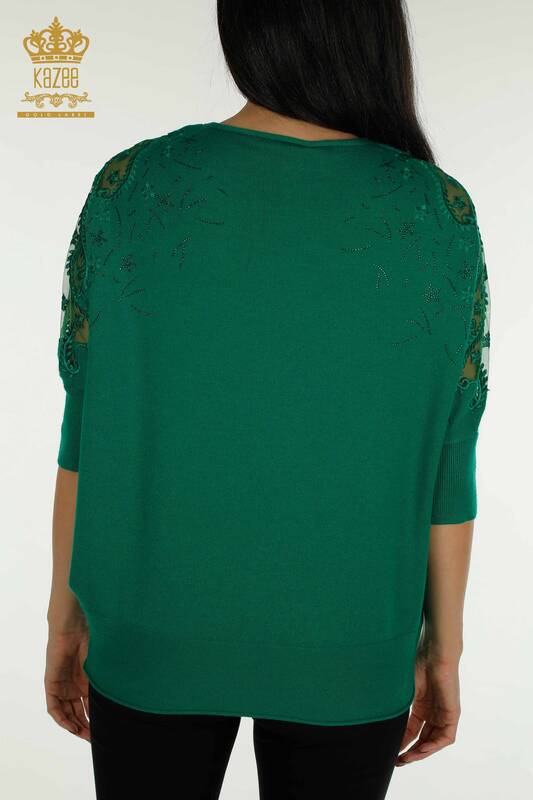 Женский трикотаж оптом, зеленый свитер с цветочным узором - 16800 | КАZEE
