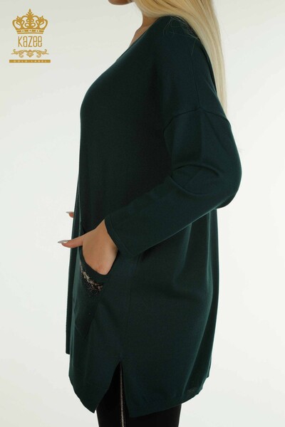 Оптовая продажа женского трикотажного свитера в полоску с каменной вышивкой Нефти - 30621 | КАZEE - Thumbnail