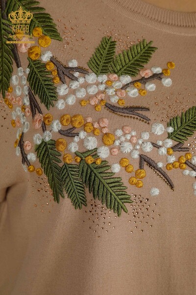 Женский свитер из трикотажа с вышивкой камнями оптом - 30750 | КАZEE - Thumbnail (2)