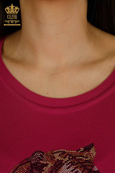 Женский вязаный свитер оптом с рисунком тигра, фуксия - 30746 | КАZEE - Thumbnail