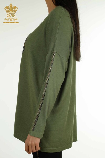 Женский вязаный свитер оптом с тигровым узором цвета хаки - 30746 | КАZEE - Thumbnail