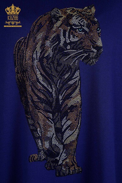Женский вязаный свитер с рисунком тигра оптом Электрический цвет - 30746 | КАZEE - Thumbnail (2)