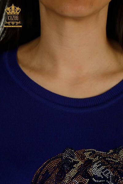 Женский вязаный свитер с рисунком тигра оптом Электрический цвет - 30746 | КАZEE - Thumbnail