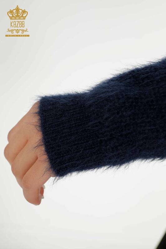 Женский вязаный свитер оптом из ангоры темно-синего цвета - 19063 | КАZEE