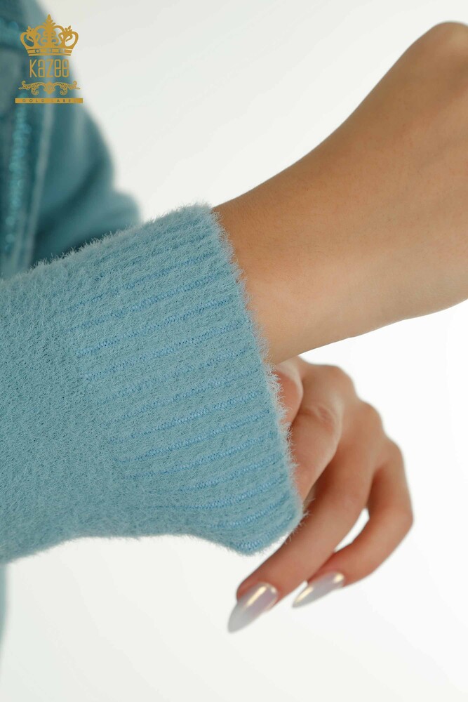 Женский вязаный свитер с капюшоном из ангоры мятный оптом - 40008 | КАZEE - 8