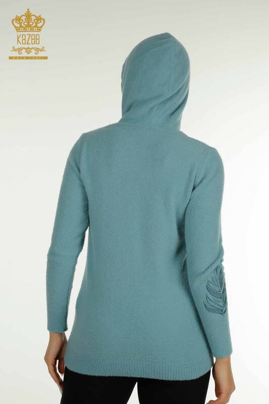 Женский вязаный свитер с капюшоном из ангоры мятный оптом - 40008 | КАZEE