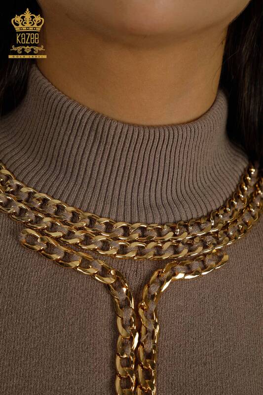 Женский вязаный свитер с цепочкой из норки оптом - 30270 | КАZEE