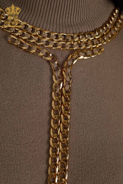 Женский вязаный свитер с цепочкой из норки оптом - 30270 | КАZEE - Thumbnail