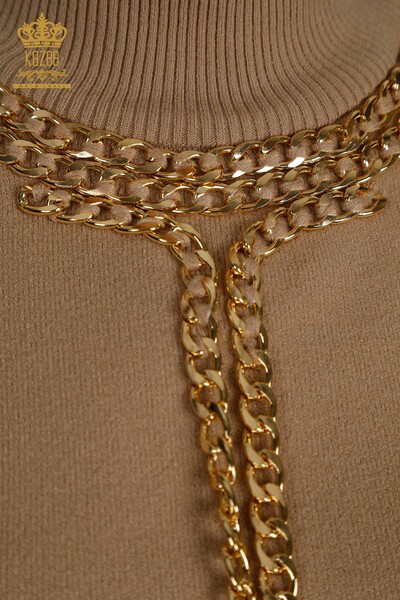 Женский вязаный свитер оптом с цепочкой бежевого цвета - 30270 | КАZEE - Thumbnail