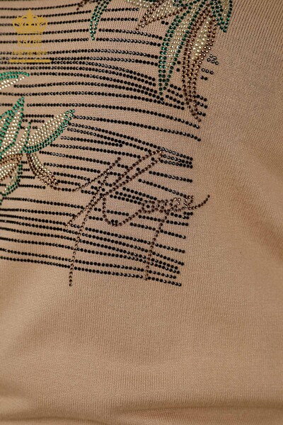 Женский вязаный свитер с цветочным узором оптом, бежевый - 30493 | КАZEE - Thumbnail