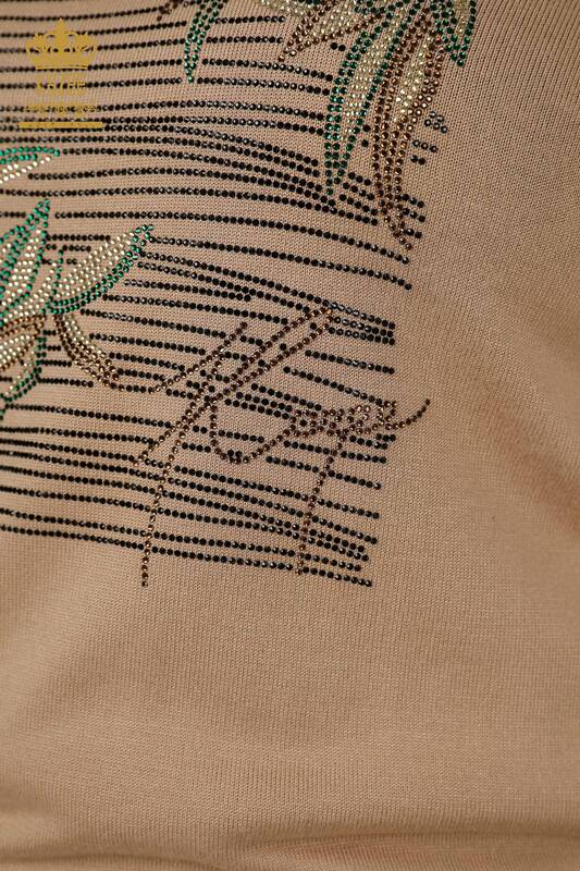Женский вязаный свитер с цветочным узором оптом, бежевый - 30493 | КАZEE