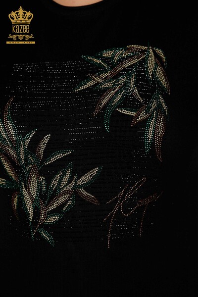 Женский трикотажный свитер оптом с цветочным узором, черный - 30493 | КАZEE - Thumbnail