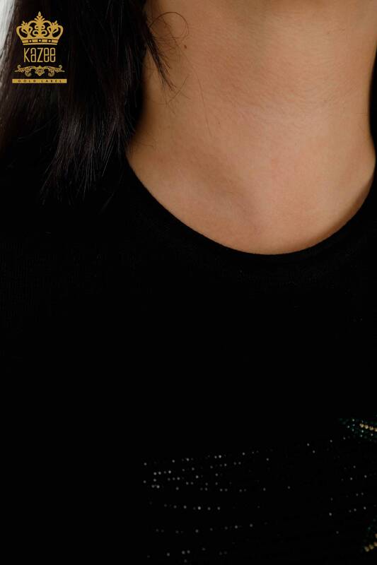 Женский трикотажный свитер оптом с цветочным узором, черный - 30493 | КАZEE