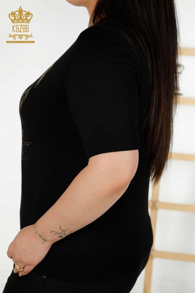 Женский трикотажный свитер оптом с цветочным узором, черный - 30493 | КАZEE - Thumbnail