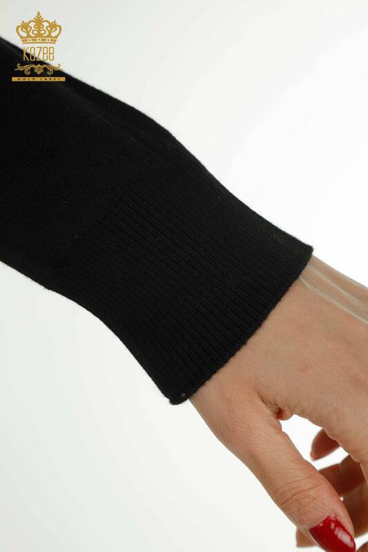 Женский трикотаж оптом, черный свитер с цветочным узором - 30656 | КАZEE