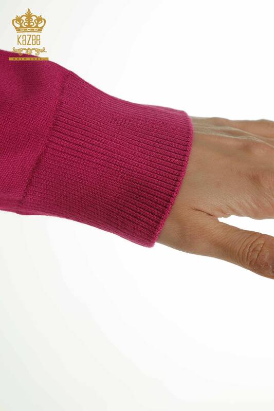 Женский трикотажный свитер оптом с цветочным узором цвета фуксии - 30656 | КАZEE