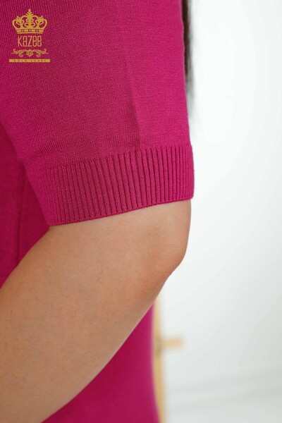 Женский вязаный свитер с цветочным узором цвета фуксии оптом - 30493 | КАZEE - Thumbnail